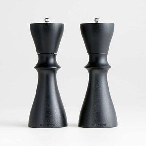 CRATE & BARREL Aster Ebonized Wooden Salt & Pepper Mill Grinder Set in Black
